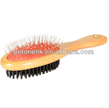 Double Sided Wooden Handle Pet Dog Brush