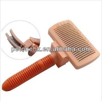 Self-cleaning grooming wood pet brush